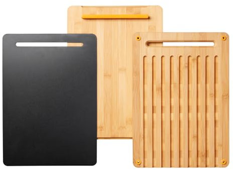 Fiskars Estación de corte, Functional Form, 3 piezas, Consta de tabla de cortar, tabla de pan y tabla de plástico , Bambú/plástico, 1057550