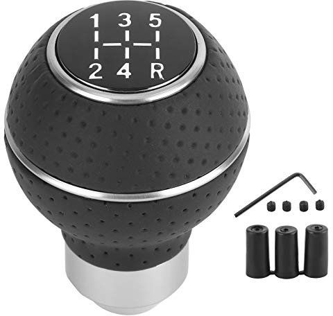 Qqmora Schaltknauf 5-Gang Schaltknauf Stick Aluminiumlegierung und Leder Manuelles Autozubeh?r(Schwarz)