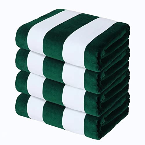 Yebeda Toalla de Playa Grande algodón, Toalla de baño Piscina, 90 x 180 cm, Suave, Ligera, Absorbente y Felpa, Juego de 4 Unidades, Verde Oscuro