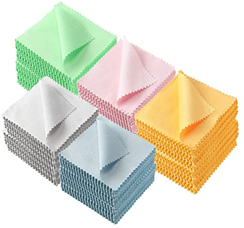 Hoteam 500 Stück Schmuck-Reinigungstuch, Silber-Poliertuch, Schmuckreinigertuch, Schmucktücher für Silber, Gold, Platin, Entferner, hält Messing-Münzring, Besteck, Uhr sauber und glänzend, 5 Farben