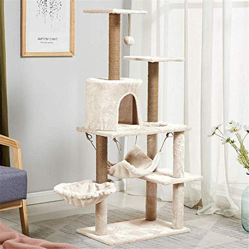 TONPOP Spieltürme für Katzen Katzen-Klettergerüst Erhöhtes Katzen-Klettergerüst mit Hängematte Luxus-Katzennest mit Sisal Kühner Katzenkratzbaum Greifbrett Flanellbäume für Katzen (Weiß 5
