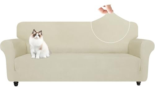 YSTELLAA Housse De Canapé 3 Places avec Accoudoirs, Housse Canapé Extensible, Universelle Protege Sofa, Sofa Cover Antidérapante, Griffures, Antisalissure, pour Le Salon, Beige
