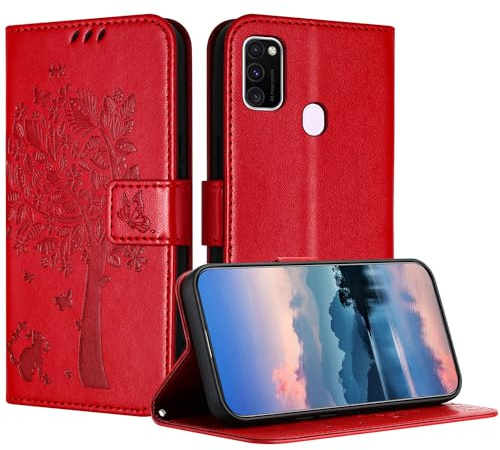 JayModCase Hülle für Samsung Galaxy M30S/M21, Leder Klapphülle Schutzhülle mit [Kartenfach] [Standfunktion] [Magnetverschluss] Handyhülle Kompatibel mit Samsung M30S - Rot