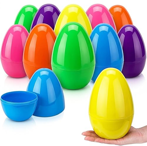AniSqui 12 Pieces Large Plastic Eggs to Fill, 7.87 (20cm) x 5.12 (13cm) Giant Jumbo Plastic Eggs to Fill