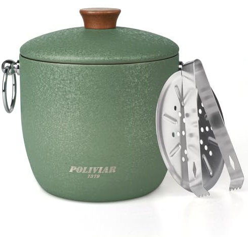 POLIVIAR Ice Bucket with Lid and Ice Tongs, 2.5L Stainless Steel Ice Bucket, Easy Carry Handle& Double Walled Insulation, Bar Ice Bucket Perfect for Home Bars, Pubs, BBQs and Picnics (Green)