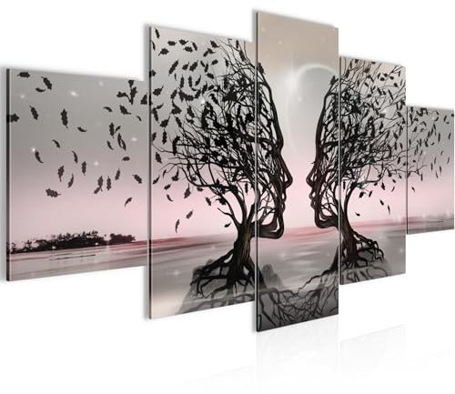 Runa Art Couple d'amoureux Tableau Murale Impression sur Toile Intissee 5 Parties Abstrait Arbre Gris Rose Chambre Salle 044853b