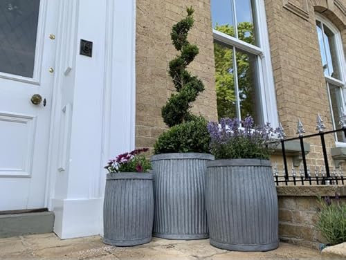 My Square Mile Galvanised Tub Planters Large Metal Round Ribbed Dolly Garden Drum Flower Pots (Large 80 Litres)