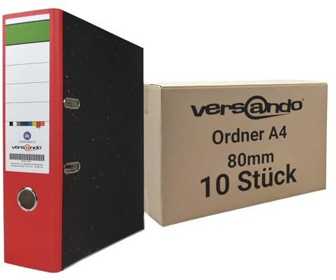 versando 10x breiter Premium Ordner DIN A4 Rücken 8cm Aktenordner Ringordner - Blauer Engel zertifiziert - rot