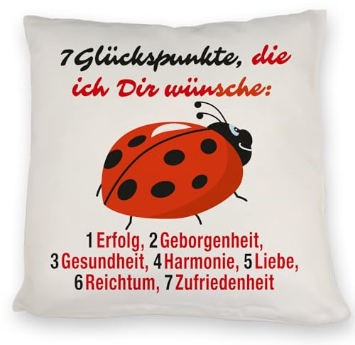 speecheese Marienkäfer Kissen mit Spruch Sieben Glückspunkte Marienkäfer Kissen Symbol für Liebe Gesundheit Erfolg Erfolg Reichtum Harmonie