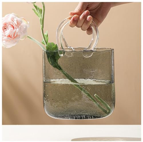 Glasvase für Handtaschen, süße Taschenvase, Blumenvase für Handtaschen, Blumenvase aus Glas, Taschenvase aus Glas als Dekoration, Stil 1, Grau