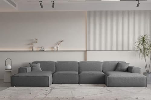 Fun Möbel Wohnlandschaft U-Form CELES Premium in Stoff Ascot Bukla (Graphit)
