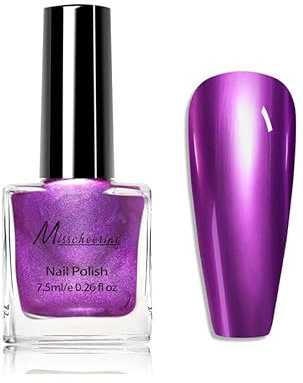 Metallic Nail Polish - Purple Nail Polish Quick Dry - Smooth Mirror Gloss Chrome nail polish - 60 Seconds Nail Varnish No Bake - Oil Base Breathable nail Polish Non Chip Long Last