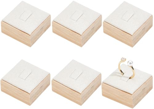 Beebeecraft 6 Ringständer Zum Verkauf 3.8x3.8x2.4cm Beige Quadratisch Einzelner Ringhalter Aus Bambusholz Organizer Samtmatte Für Ringe Thekenträger Für Messen