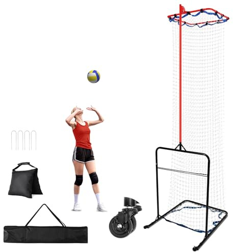 Volleyball-Trainingsgerät, 8 verstellbare Höhen, robust und langlebig, 330,2 cm, Volleyball-Trainer, 6 verstellbare Winkel, für Indoor- und Outdoor-Training, mit Rollen und Tragetasche