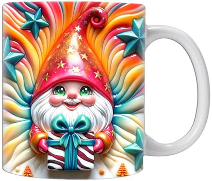 3D Cup, Coffee Cup, 3D Gnome Mug, Colourful with Boxes - 350 ml Coffee Cup for a Cool Birthday, Christmas, for Mum, Best Friend, Work Colleague