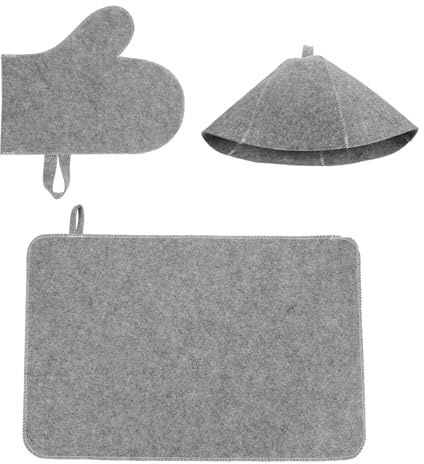 GANAZONO Wiederverwendbares Filz saunahut mit Handschuh und Matte Wasserabsorbierend Hitzeisolierend Komfortabel und Modisch Geeignet für Heimsauna und Dampfbad Graues Saunazubehör