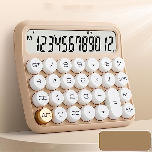 OVAQUIXI Calculadora de Oficina LCD 12 Dígitos Teclas Grandes Antideslizante para Estudiantes y Oficinistas Color del té con Leche