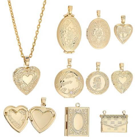PH PandaHall 8 Stück 18 Karat vergoldet Anhänger Medaillons Messing Erinnerungsanhänger Foto Rahmen Strauß Anhänger Herz Blumen Buch Charm für Halsketten Schmuck Handwerk Geburtstag Hochzeitsgeschenk