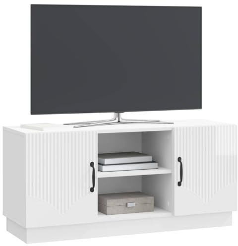 vidaXL TV-Schränk Hochglanz Weiß 102 x 34,5 x 47 cm Holzwerkstoff, Wohnzimmer, Rechteckige Möbel, Moderner Medienstand, Viel Stauraum, Verstellbare TV-Konsole, Wohnkultur