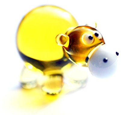 Flusspferd Mini Gelb Figur aus Glas - Glasfigur Nilpferd Goldgelb - Miniatur Setzkasten Deko Vitrine