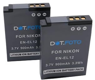 2 x Dot.Foto EN-EL12 Premium 3.7v / 900mAh Batterie Rechargeable pour Nikon Coolpix P300 P310 P330 S630 S640 S800c S1200pj S6000 S6100 S6150 S6200 S8200 S9050 S9400 AW120