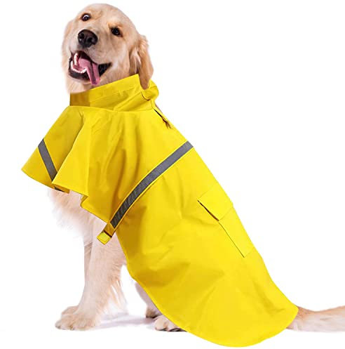 OCSOSO Regenmantel Hund, Hunderegenmantel für Mittelgroße und Große Hunde, Regenjacken Hund Wasserdicht, Hunde Regenjacke Atmungsaktiv und Komfortabel Hundemantel für Regenwetter Kleidung (Gelb L)