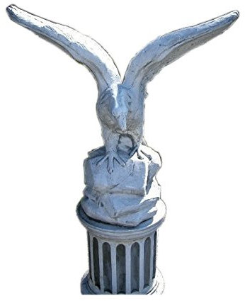 Antikes Wohndesign Adler mit Standsäule Greifvogel Falke Steinadler Weiß - Grau Höhe: 165cm
