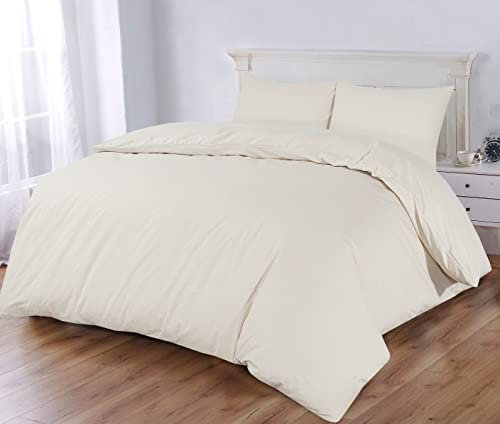 Sapphire Collection 100% Egyptian Cotton 300 Thread Count Duvet Cover With Pillow Case Bedding Set (Single, Cream)