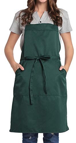 BIGHAS Verstellbare Schürze mit Tasche, Extra Lange Bänder für Damen und Herren, 18 Farben, für Koch, Küche, Zuhause, Restaurant, Cafe, Kochen, Backen, Gartenarbeit (Grün)
