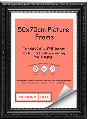 Cadre Photo/Cadre pour Posters Orné Sombre et Chic – Avec Support en MDF – Prêt à être suspendu ou sur pied - avec Feuille Perspex – Noir 50 x 70 cm