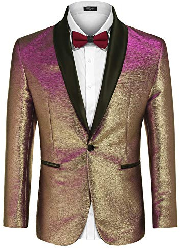 COOFANDY Herren Mode Jackett Blazer mit einem Knopf Luxus Hochzeit Partei Abendessen Prom Tuxedo Large Rose Goldene