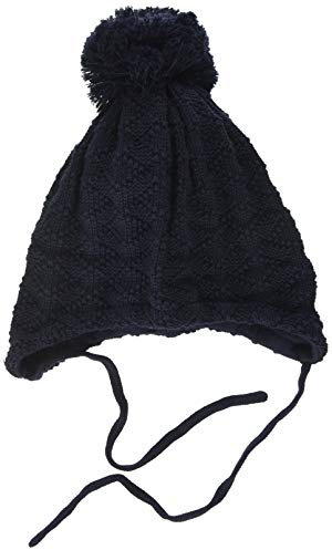 maximo Unisex Baby mit Struktur und Pompon und Bindeband Mütze, Blau (Dunkelmarine 11), (Herstellergröße: 51)