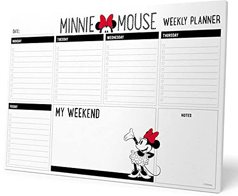 Grupo Erik Wochenplaner Block A4 Kalender Planer Disney Minnie Mouse Rocks the Dots -Tischplaner A4 - Tischkalender ohne Datum - Schreibtischunterlage Papier