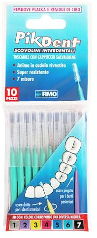 Pikdent Scovolini Interdentali - Anima In Acciaio Rivestito E Setole In Tynex - Misura 6 1,0 Mm Conico - Scovolini, Verde, 1 mm, 10 Unità