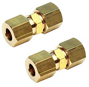 Ice Maker Water Line Brass Compression Tube Fitting, 1/4” OD x 1/4” OD (2)