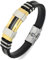 Suyi Bracelet Ajustable pour Homme Bracelet D'enveloppe De Silicone Bracelet Manchette en Acier Inoxydable Gold