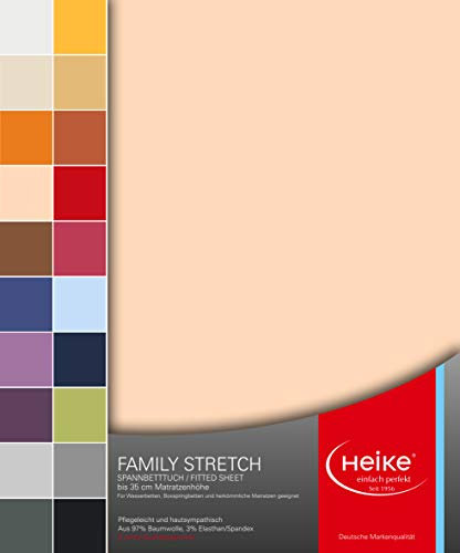 Heike Spannbettlaken Jersey Family Stretch 97% Mako-Baumwolle 3% Elastan Deutsche Markenqualität 230 gr/m2 bis 35 cm Höhe für Wasserbetten Boxspringbetten und herkömmliche Matratzen (Apricot)