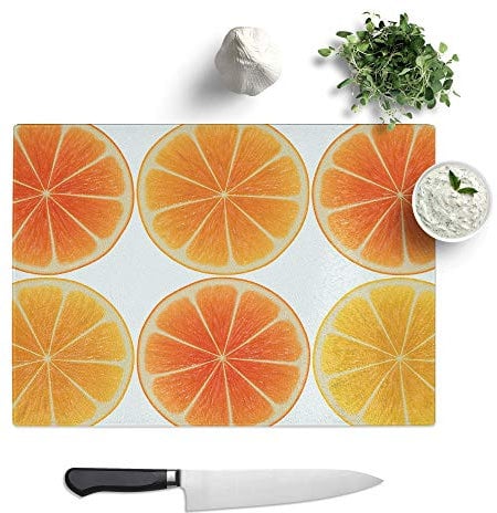 Kitchen Chopping Board Glass - Orange Slices - Textured Worktop Saver Cutting Board - Heat Resistant, Shatterproof and Hygenic - 39 x 28.5 cm