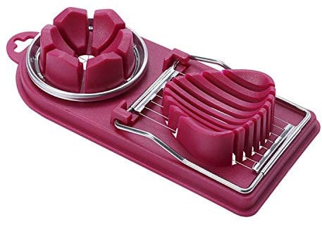 CaLeQi Stainless Steel Multi-Function Egg Slicer - Separates and Wedges, Dual Styles, Hard Boiled and Salad Slicer (Wine Red)
