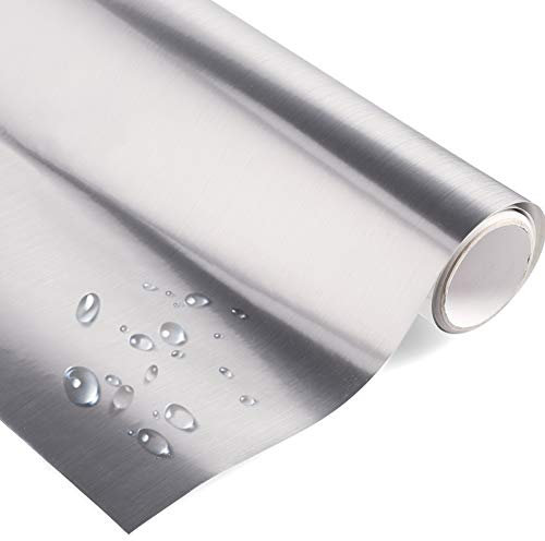 timalo® Premium Möbelfolie Silber gebürstet – Chrome Klebefolie für Möbel selbstklebende Folie zum Basteln Schrankfolie | Chrome-B-200x63cm