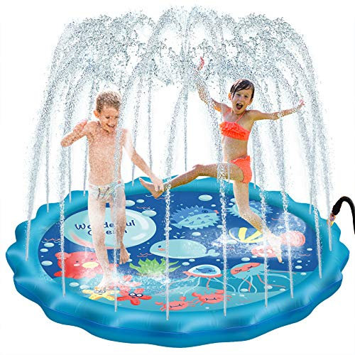 PELLOR Tappetino Gioco d'Acqua per Bambini,Grandi Tappetino da 68in/170cm Spruzzi e Splash per Piscina Giardino Spiaggia,D'acqua Estate All'aperto-Giocattoli per Bambini e Attività in Famiglia
