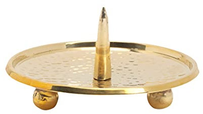 NKlaus Kerzenteller Ø8cm mit Dorn Rand & Füßen Messing Gold Kerznehalter Stumpenkerze 10553
