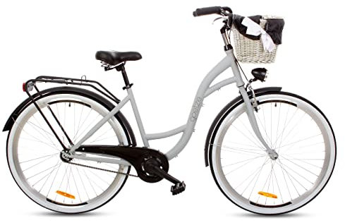 Goetze Style Vintage Retro Citybike Damenfahrrad Hollandrad, 28 Zoll Alu Räder, 1 Gang, Single Speed, Tiefeinsteiger, Rücktrittbremse, Korb mit Bezug Gratis!
