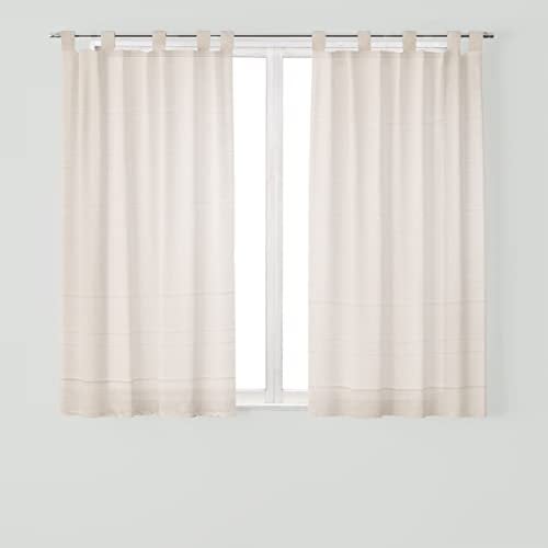 Dalina Textil - Cortina de Cocina Translúcido Lisa, Visillo Transparente para Cocina, Comedor, Marco de Puerta 2 Piezas Tejido Gasa Finas Beige con Rayas 100x140cm