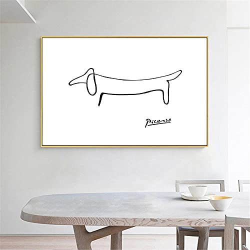Picasso Kreative Abstrakte Linie Print Dackel Hund Leinwand Poster Minimalistische Wandkunst Malerei Bilder Wohnzimmer Dekor 30X40cm (12x16in) Rahmenlos