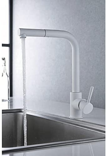 IMEX Malta - Grifo de cocina monomando con Ducha Extraíble, Grifo para Fregadero, Grifo de Cocina Monomando Color Blanco Mate GCE006/BL