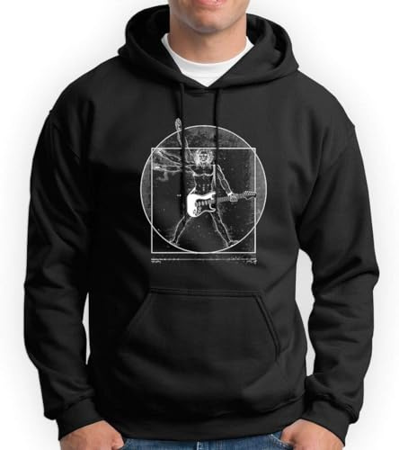 KMF T-SHIRT | Sudadera con Capucha Unisex algodón 80% poliéster 20% | Capucha Ajustable, Bolsillo Canguro, Felpa perchada 280 Gramos | Diseño Vitruvio Guitarra, Estilo Moderno y cómodo