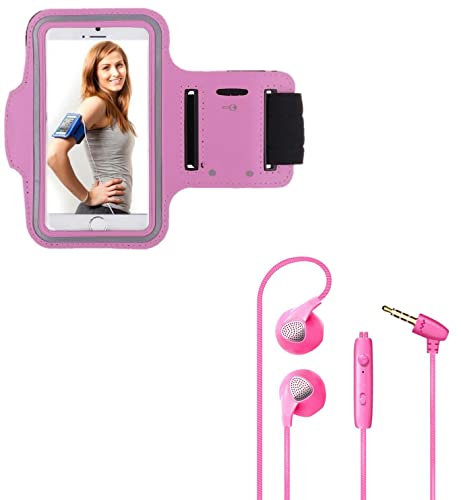 Pack Sport pour WIKO Power U30 Smartphone (Brassard de Sport + Ecouteurs Plat avec Micro) Courir T8 (Rose)