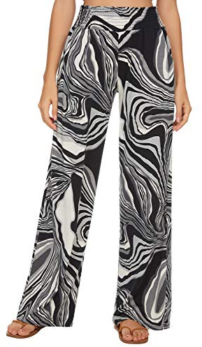 EXCHIC Femmes Décontracté Jambe Droite Boho Yoga Pantalon Élastique Taille Haute Pantalon avec Poches(XXL, Series 2#12)