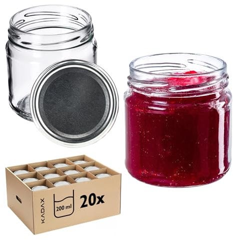 KADAX Lot de 20 petits bocaux de conservation 200 ml avec couvercle, fi66 mm, mini bocaux pour miel et épices, bocaux hermétiques, bocaux, bocaux, bocaux, bocaux, bocaux ronds, verres (argent)